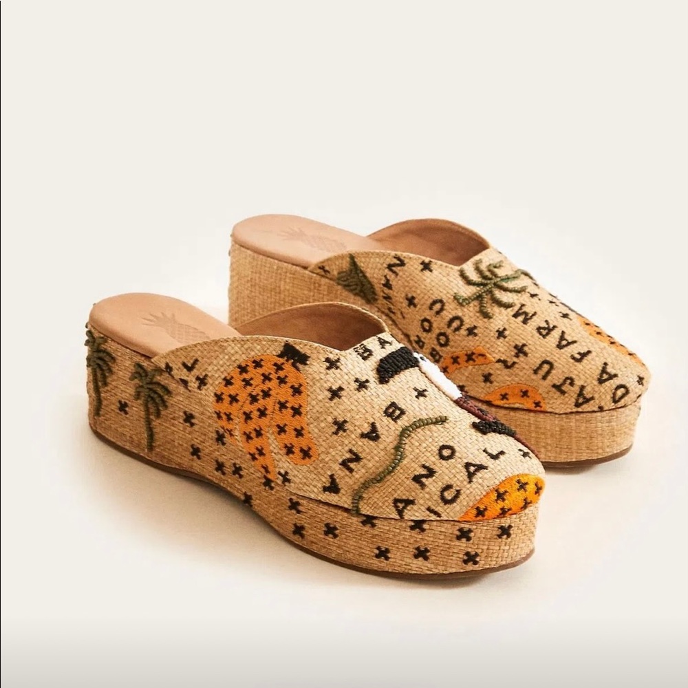 FARM Rio raffia embroidered mules SIZE 6.5